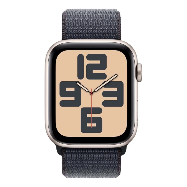 Купить apple watch se (2024), 44 мм корпус из алюминия цвета «starlight», ремешок sport loop цвета «ink» с доставкой