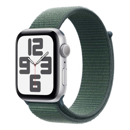 Купить apple watch se (2024), 44 мм корпус из алюминия цвета «silver», ремешок sport loop цвета «lake green» с доставкой