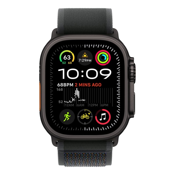 Купить apple watch ultra 2 (2024), 49 мм корпус из титана цвета «black», ремешок trail loop размера m/l цвета «black» с доставкой
