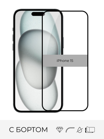 Купить стекло прозрачное premium с защитным бортом iphone 15 с доставкой