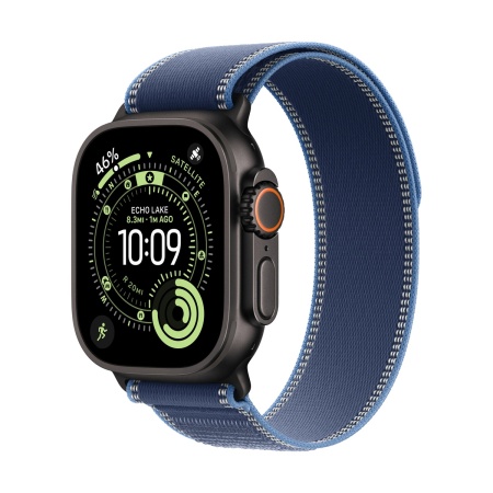 Купить apple watch ultra 3 (2025), 49 мм корпус из титана цвета «black», ремешок trail loop размера m/l цвета «blue/bright blue» с доставкой