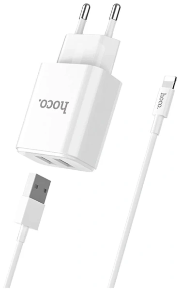 Купить комплект сзу hoco c62a 10.5w 2 разъема + кабель lightning с доставкой