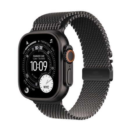Купить apple watch ultra 3 (2025), 49 мм корпус из титана цвета «black», ремешок titanium milanese loop размера m цвета «black» с доставкой