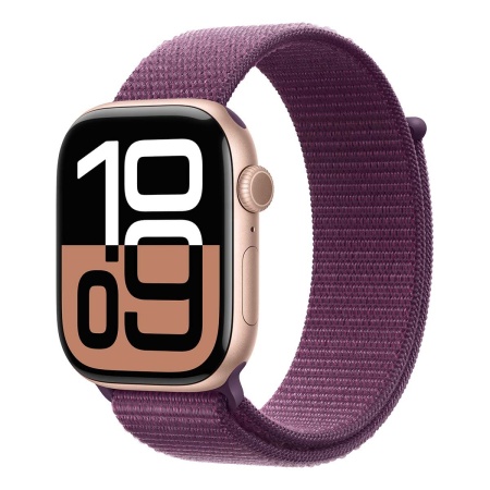 Купить apple watch series 10, 46 мм корпус из алюминия цвета «rose gold», ремешок sport loop цвета «plum» с доставкой