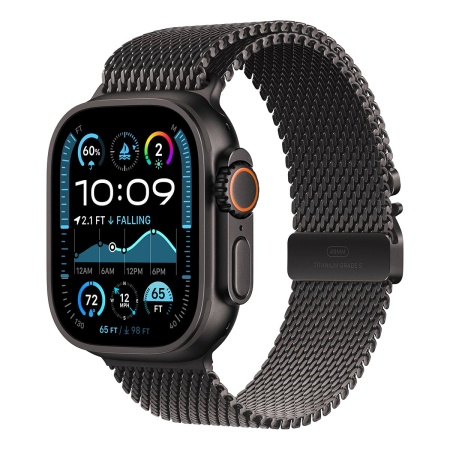 Купить apple watch ultra 2 (2024), 49 мм корпус из титана цвета «black», ремешок titanium milanese loop размера s цвета «black» с доставкой