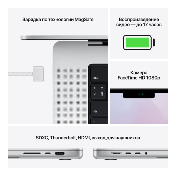 Купить apple macbook pro 14" (m1 pro 8c cpu, 14c gpu, 2021) 16 гб, 512 гб ssd, серебристый (mkgr3) с доставкой