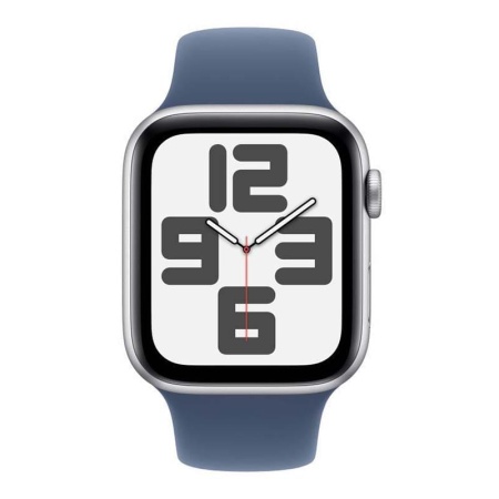 Купить apple watch se (2024), 40 мм корпус из алюминия цвета «silver», ремешок sport band размера m/l цвета «denim» с доставкой