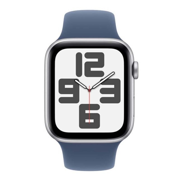 Купить apple watch se (2024), 40 мм корпус из алюминия цвета «silver», ремешок sport band размера m/l цвета «denim» с доставкой