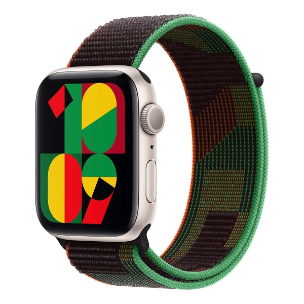 Купить apple watch se (2024), 44 мм корпус из алюминия цвета «starlight», ремешок sport loop цвета «black unity» с доставкой по России