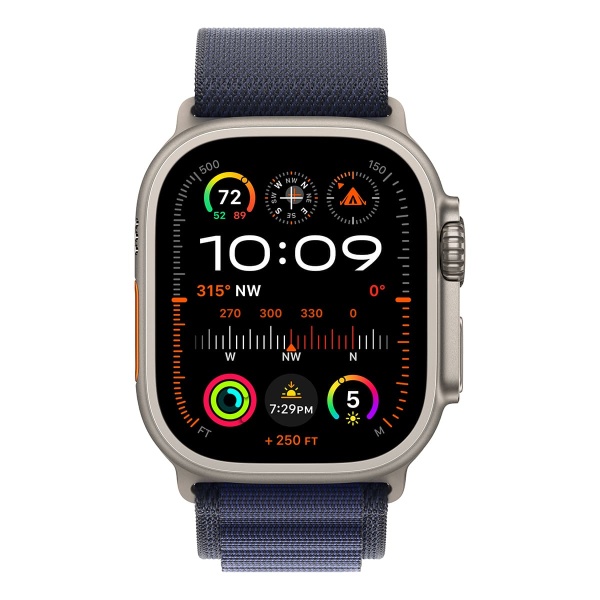 Купить apple watch ultra 2 (2024), 49 мм корпус из титана цвета «natural», ремешок alpine loop размера s цвета «navy» с доставкой