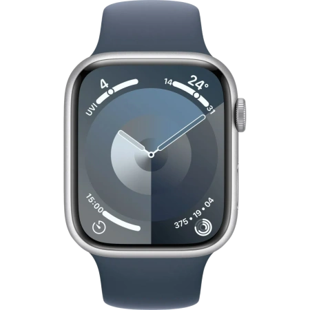 Купить apple watch series 9 41мм корпус из алюминия серебристого цвета спортивный ремешок синего цвета с доставкой