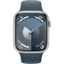 Купить apple watch series 9 41мм корпус из алюминия серебристого цвета спортивный ремешок синего цвета с доставкой