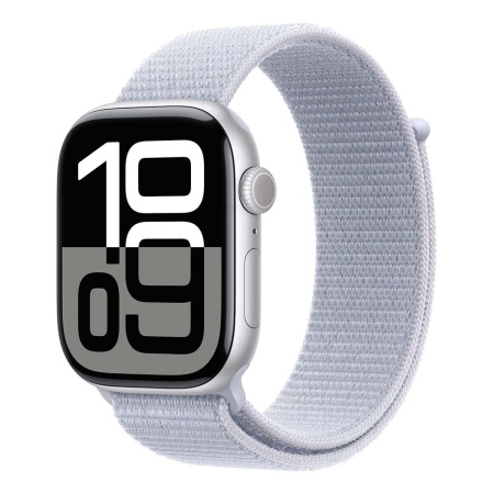 Купить apple watch series 10, 46 мм корпус из алюминия цвета «silver», ремешок sport loop цвета «blue cloud» с доставкой